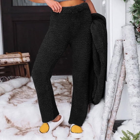 Women's Warm Fleece Pants for Thermal Winter Wear with Large Size and High Waist, Featuring Super Soft Fabric for Outdoor Use, Ideal for Cold Weather, Holidays, and Comfortable Bottoms,Black,L