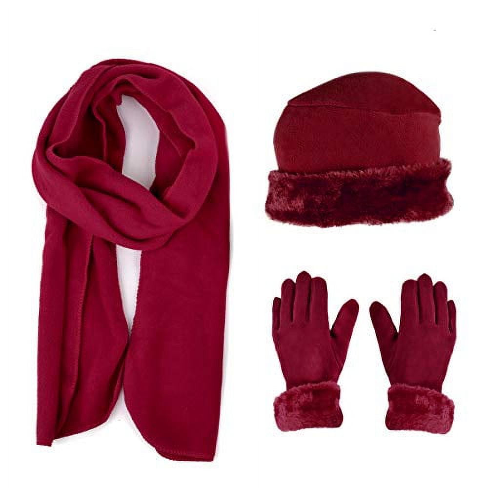 Women's Warm Fleece Winter Set Scarf, Hat, and Gloves Set