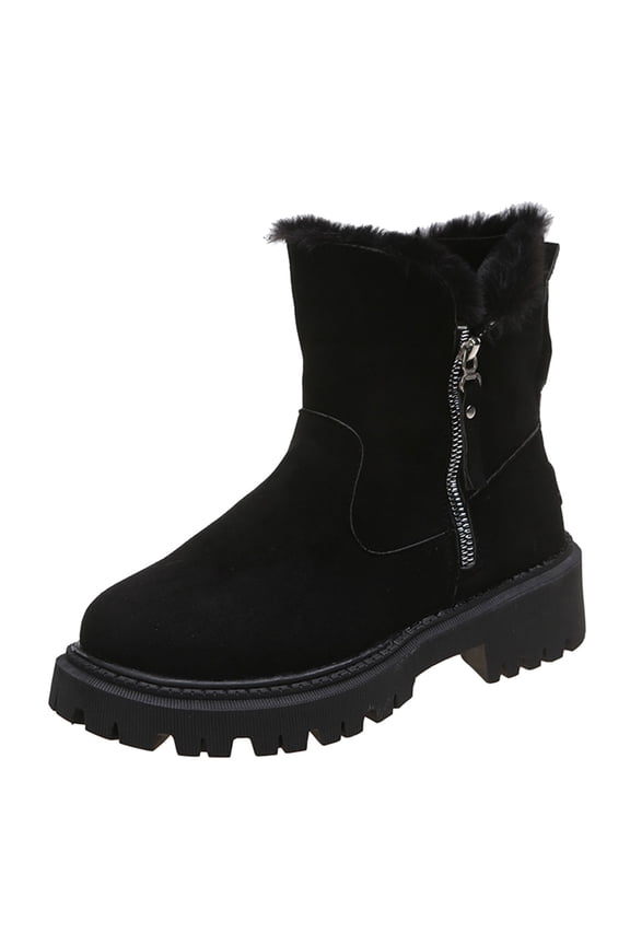 Women's Warm -Lined Winter Ankle Boots, Suede Side Zip Combat Boot with Lug Sole, Heel & Real Wool Lining