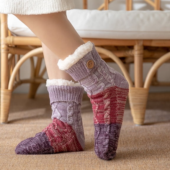Women's Warm Fuzzy Socks with Non-Slip Bottoms, Perfect for Lounge, Travel, and Home US 6 to 11