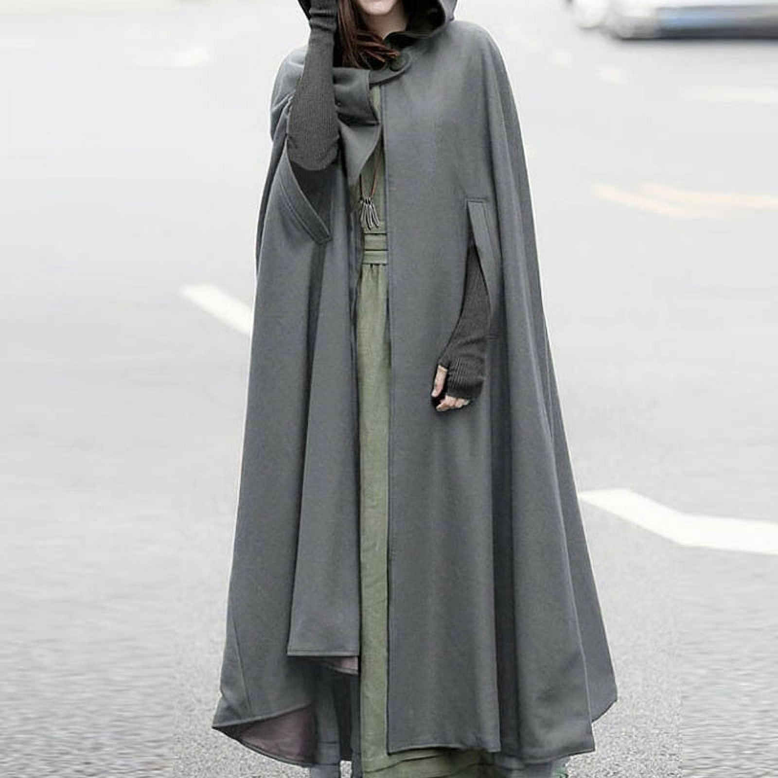 Women's Warm Hooded Long Cape Cloak Winter Poncho Cardigan Costume Coat