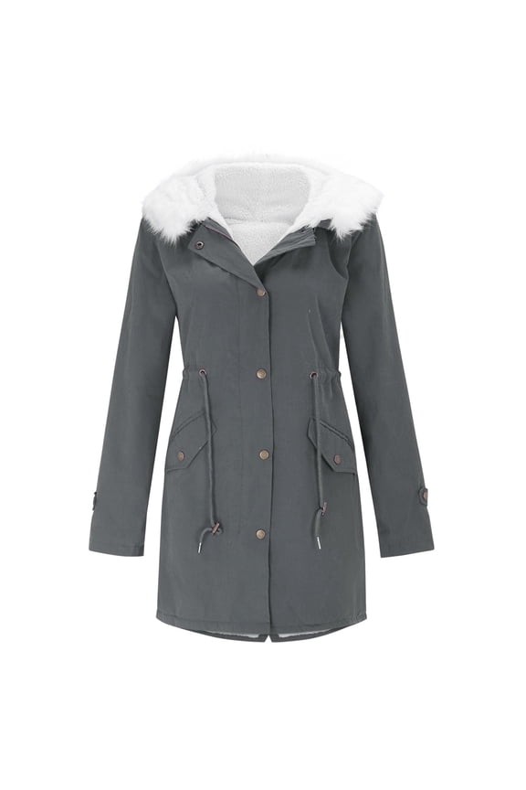 Women's Warm Hooded Thick Padded Outerwear Big Collar Jackets