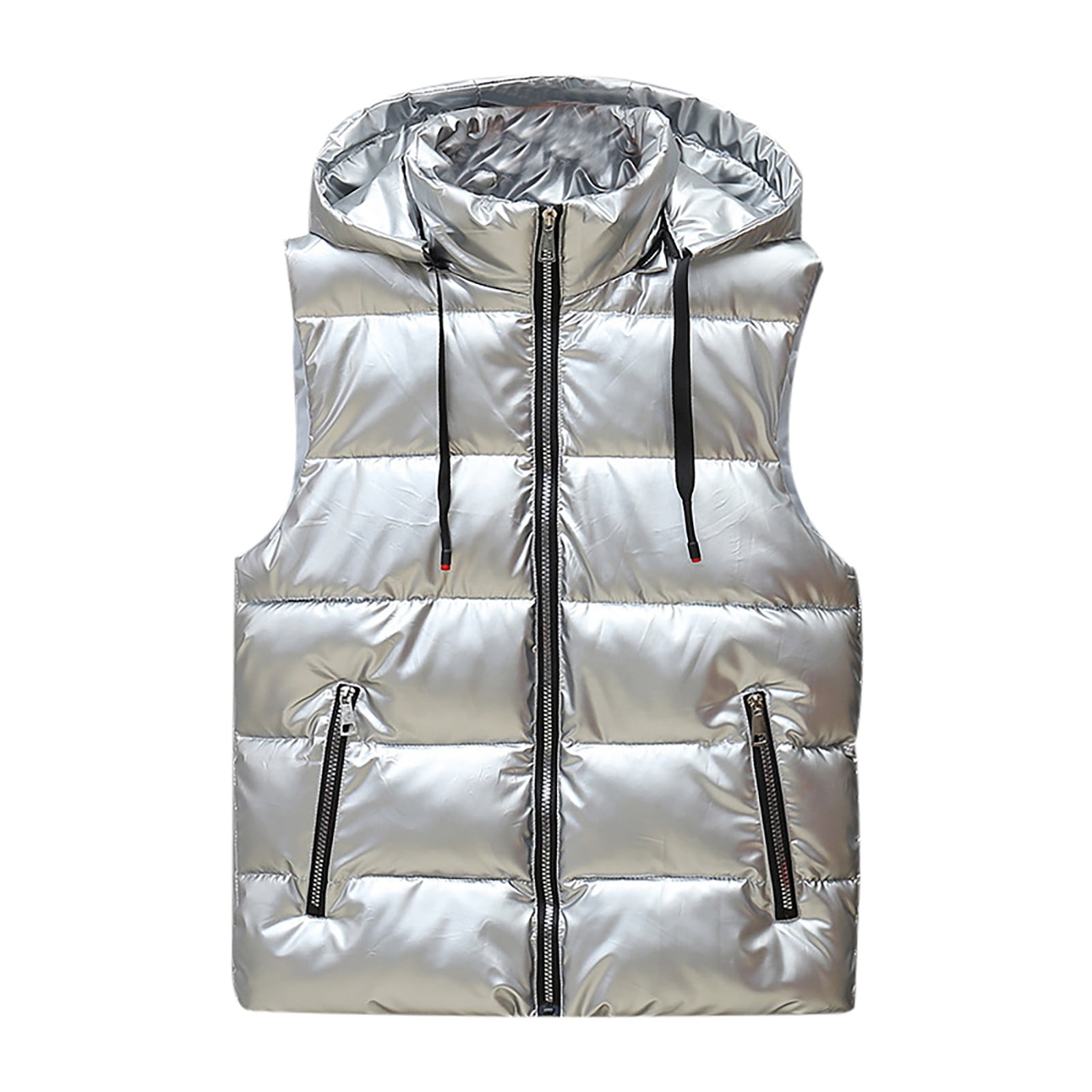 Women s Warm Hooded Vest Padded Puffer Vest Outerwear Sleeveless Vest Quilted Faux Down Jacket Coats for Fall and Winter with Pockets Walmart Business Supplies