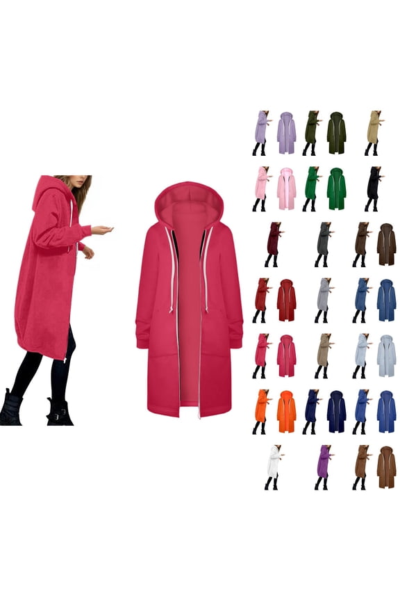 Women's Warm Hooded Zip-Up Jacket â Soft Sherpa & Trim, Lightweight Casual Winter Outerwear with Full Zip, Long Sleeve, Fuzzy Comfortable Coat