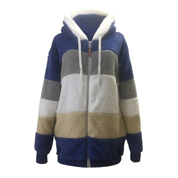 Women's Warm Hooded Zipper Pocket Loose Coat For Autumn And Winter Blue, XXXXL