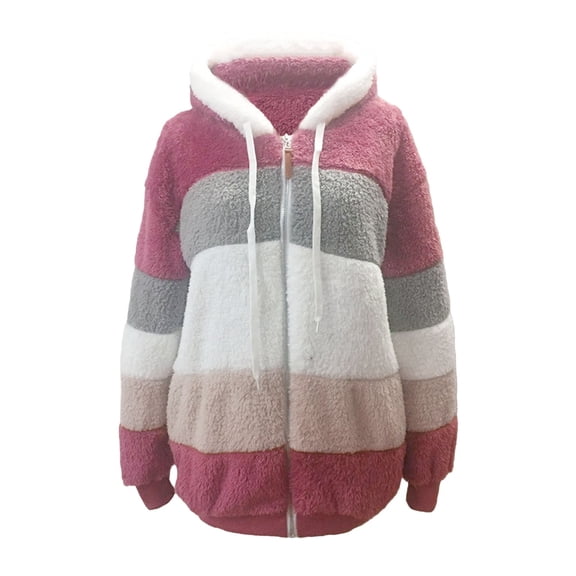 Women's Warm Hooded Zipper Pocket Loose Coat For Autumn And Winter Red, S