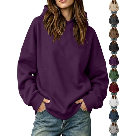 Women's Warm Hoodies Pullover Casual Comfortable Solid Hoodie Loose Long Sleeve Hooded Sweatshirt Blouse