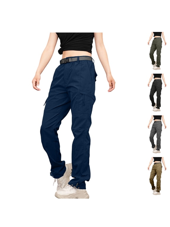 Women's Warm Insulated Cargo Pants Windproof Drawstring Joggers Sherpa Lined Utility Trousers with 6 Pockets for Work Travel Winter, Dark Blue, M