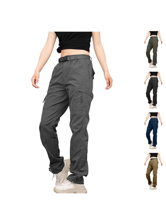 Women's Warm Insulated Cargo Pants Windproof Drawstring Joggers Sherpa Lined Utility Trousers with 6 Pockets for Work Travel Winter, Gray, L