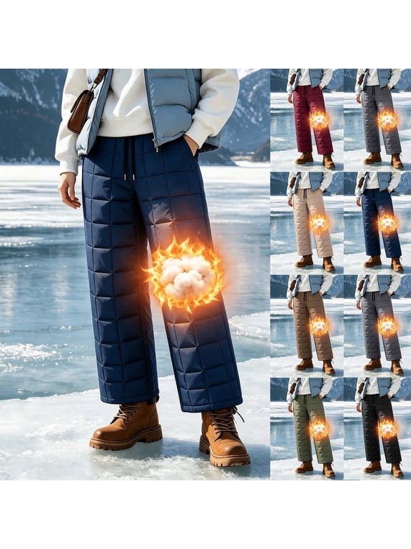 Women's Warm Insulated Quilted Winter Pants Fleece Lined Water Resistant Snow Pants Elastic High Waist with Pockets Outdoor Hiking Ski Bottoms Wine