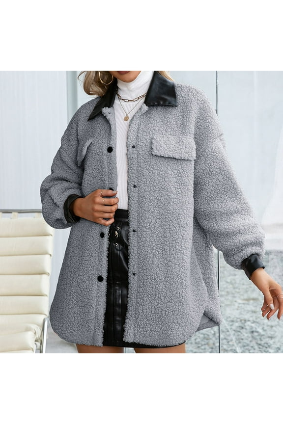 Women's Warm Jacket Stitching Jacket Coat Top plus Size Western Jacket Jean And Wool Jacket Womens Fall Hooded Jacket Shirts for Women Women's Shirts Long Sleeve Jacket Dress Women Womens Turtleneck