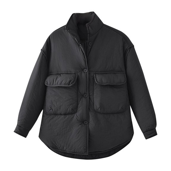 Women's Warm Jacket with Small Fragrance,Long Sleeve Floral Soild Puffer Jacket Coats With Pockets