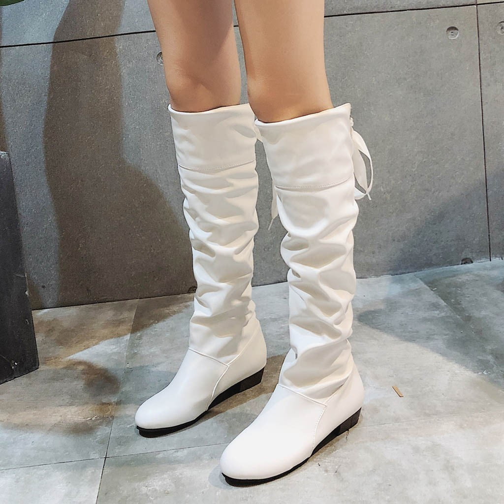 Women s Warm Knee Boots Lace Strappy Flat Boots Large Size Student Shoes Boot