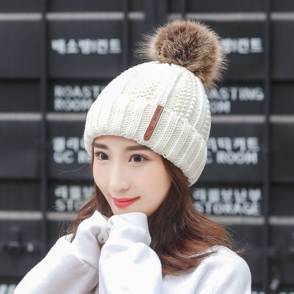 Women's Warm Knit Beanie Hat, Thickened Acrylic Wool Blend with Windproof Design, Striped Winter Cap for Cold Weather Protection and Casual Everyday Wear