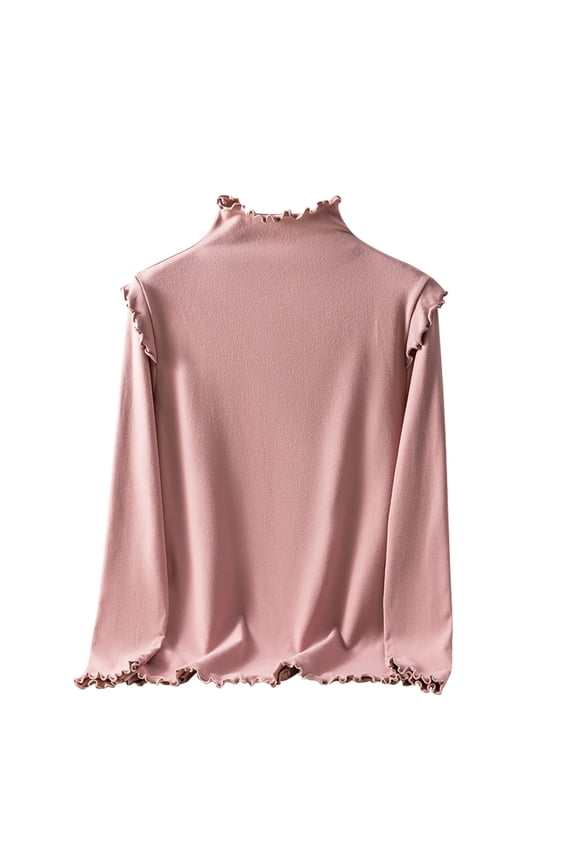 Women's Warm Nano Double Velvet Turtleneck Top With Ruffle Trim Thick Slim Fit Pullover For Fall And Winter 3x Workout Tops plus Size Dressy Shirts for Women Layering Tunic for Work plus Size Holiday