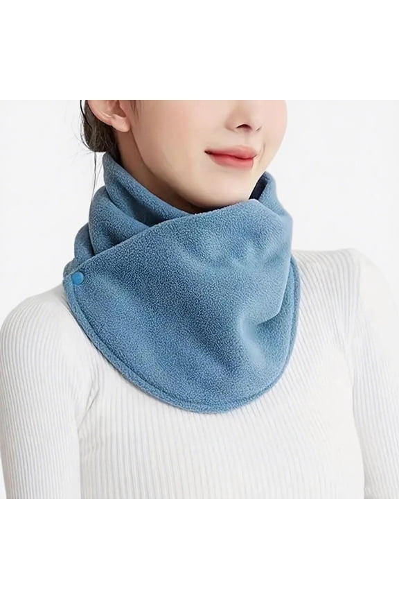 Women's Warm Neck Scarf Thick Fleece Windproof Buttons Outdoor Scarves for Skiing Cycling Blue Free Size