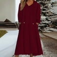 thumbnail image 1 of Women's Warm Nightgown Long Sleeve Sleepshirt Long Loungewear Casual Maxi Lounge Dress House Dresses with Pockets Wine XL, 1 of 6