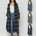 thumbnail image 1 of Women's Warm Plaid Jacket Blue Long Casual Loose Checkered Button Pocket Long Sleeved Long Sleeved Hooded Casual Plaid Winter Coats L, 1 of 8