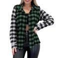 thumbnail image 1 of Women's Warm Plaid Jacket Long Sleeve Turndown Collar Regular 2025 Fall Coat Green S-2XL, 1 of 3