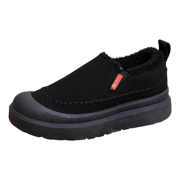 Women's Warm Platform Cotton Shoes Comfortable Plush Slip On Sneakers Fleece Lined Non Slip Short Chelsea Boots Black Size 8.5
