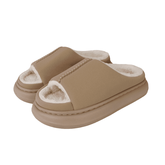 Women’s Warm Plush Lined Indoor Outdoor House Slippers, Open-Toe Slip-On Memory Foam Slides, Fuzzy Cushioned Anti-Slip Sole Winter Comfort Footwear, Cozy Christmas Holiday Gift Idea for Her