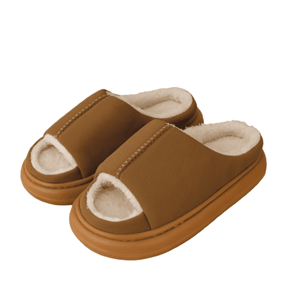 Women’s Warm Plush Lined Indoor Outdoor House Slippers, Open-Toe Slip-On Memory Foam Slides, Fuzzy Cushioned Anti-Slip Sole Winter Comfort Footwear, Cozy Christmas Holiday Gift Idea for Her