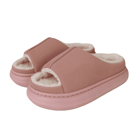 Women’s Warm Plush Lined Indoor Outdoor House Slippers, Open-Toe Slip-On Memory Foam Slides, Fuzzy Cushioned Anti-Slip Sole Winter Comfort Footwear, Cozy Christmas Holiday Gift Idea for Her