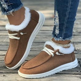 Women s Flat Furry Shoes Cozy Slip on Sneakers With Warm Plush Lining Casual Comfort Shoes For Winter Walmart