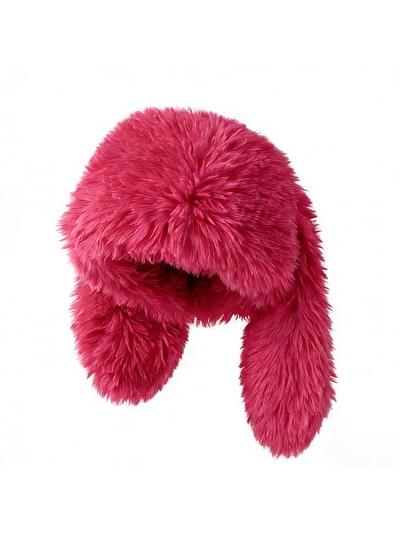 Women’s Warm Plush Winter Hat, Fluffy Cartoon Bunny Ear Knit Beanie For Cold Weather