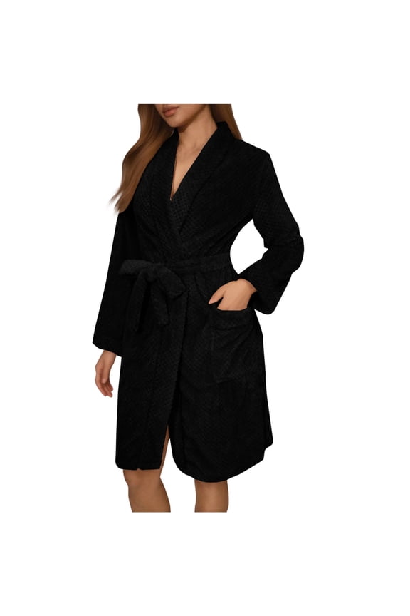 Women's Warm Robes Faux Velvet Sleepwear Long Sleeve Ladies Loose Nightgowns Ultra Soft Textured Loungewear Spa Robe With Pockets