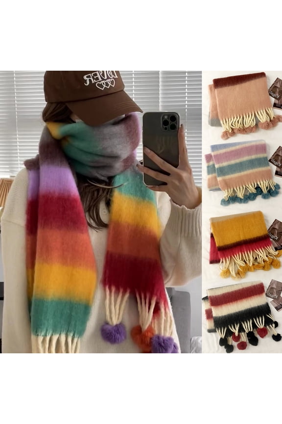 Women's Warm Scarf,Colorful Soft Comfort Elegant Cold Weather Pashmina Shawl,Fashion Long Scarf with Tassel