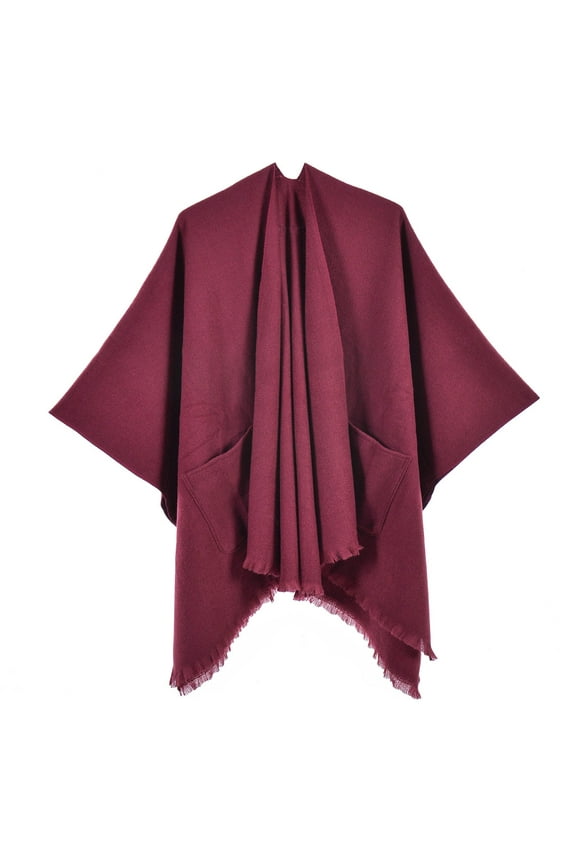 Women's Warm Shawl Wrap Cape - Reversible Open Front Poncho Sweater for Winter