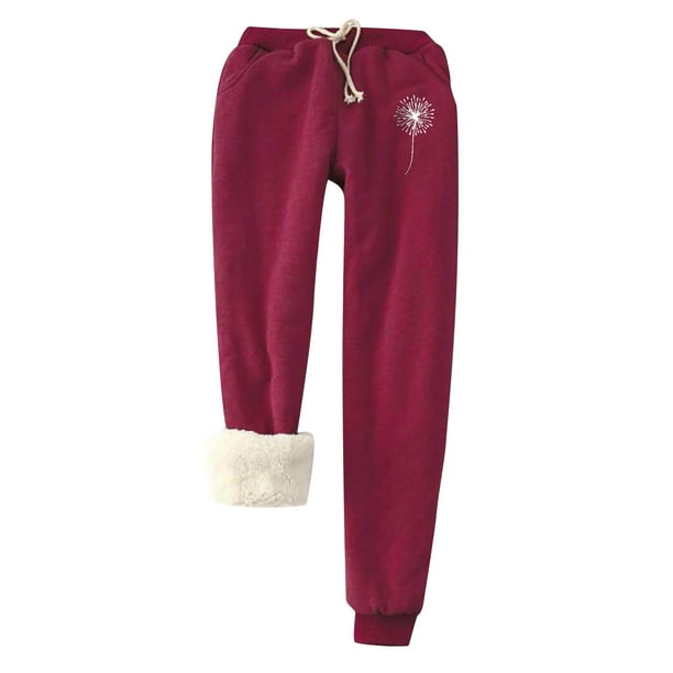 Women s Warm Sherpa Lined Sweatpants Jogger Fleece Pants Drawstring Elastic Waist Christmas Pants with Pocket Plus Size