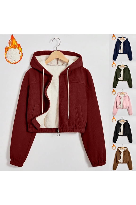 Women's Warm Thick Corduroy Long Sleeve Hooded Zip Up Jacket Coat With Wool Lining Pockets Winter Thermal Outerwear Casual Streetwear | CSEONE,Black L
