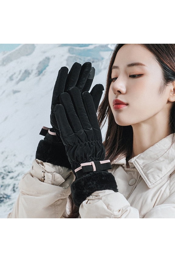 Women's Warm Touch Screen Gloves, Plus Velvet Thickened Windproof Cold Proof Gloves, Suitable for Outdoor Cycling Skiing Autumn Winter Activities, Soft and Flexible for Daily Use, Black, 1pair
