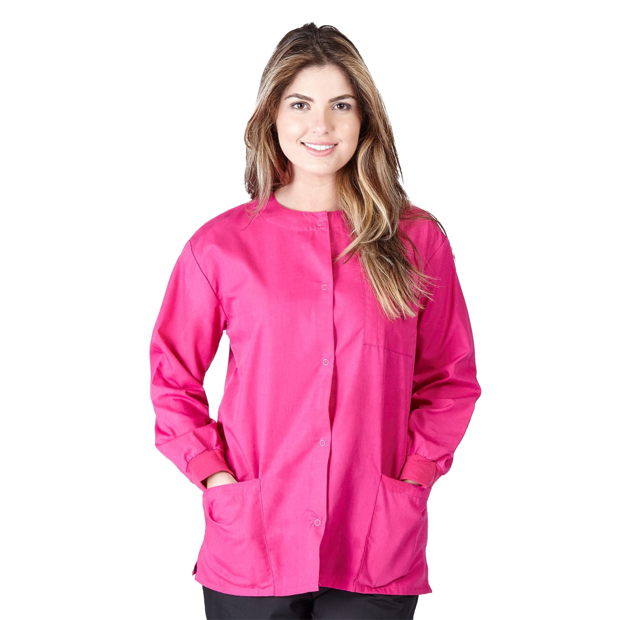 Women's Warm Up Medical Scrub Jacket (Hot Pink, 3X-Large