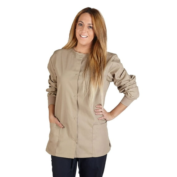 Women's Warm Up Medical Scrub Jacket (Khaki, X-Large)