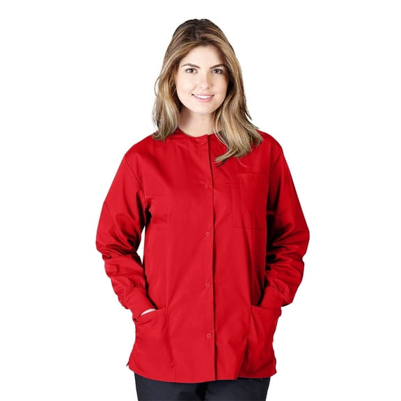 Women's Warm Up Medical Scrub Jacket (Red, 3X-Large)