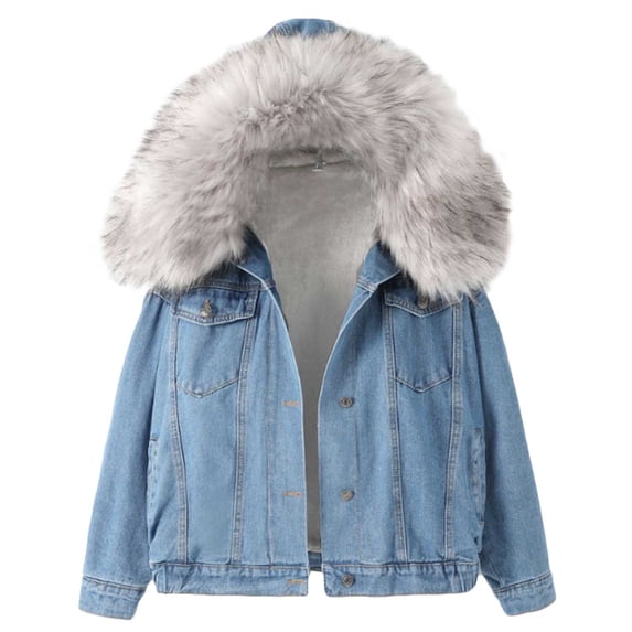 Women's Warm Versatile Spliced Lamb Hair Thickened Denim Jackets With Hood Thickened Collar Top Casual Outerwear For Women Street Style