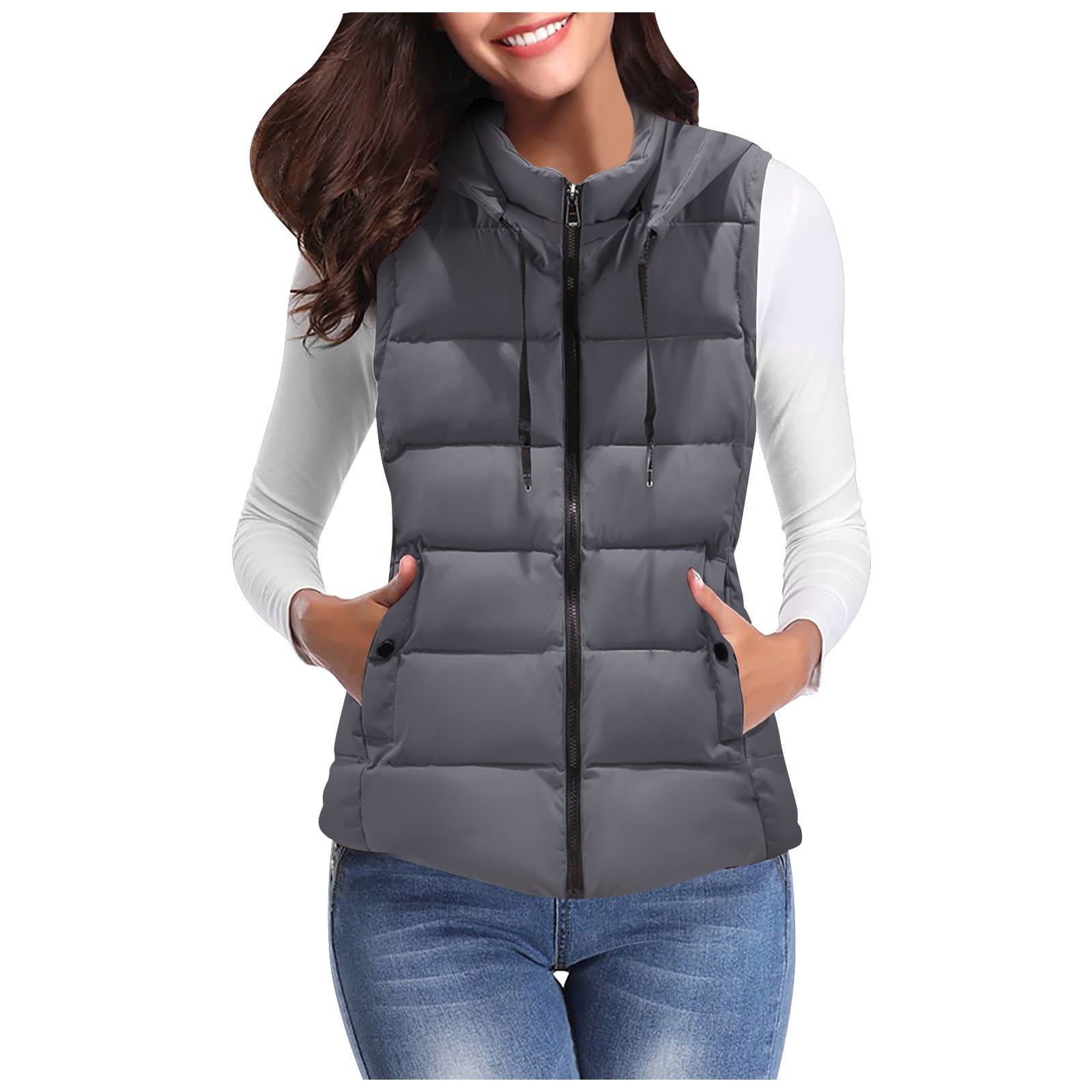 Women's Warm Vest Outerwear Thick Padded Sleeveless Casual Vest With Detachable Hood Coat without Sleeves Womens down Vest Womens Western Vests Outerwear Adventurer Vest Fall Vests for Women Running