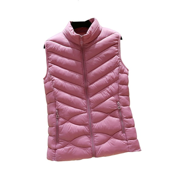 Women's Warm Vests Solid Color Full Zip Sleeveless Tops Lightweight Thickened Thermal Outerwear Vest with Pocket Hot Pink XXXL