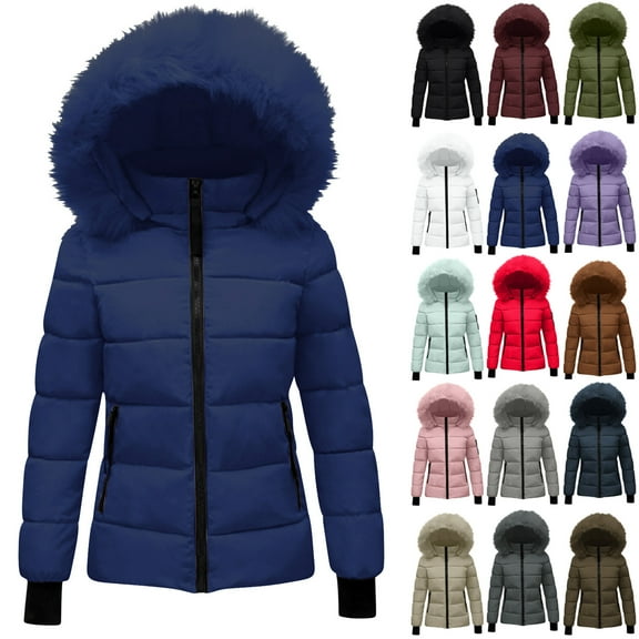 Women's Warm Winter Coat Hooded Puffer Jacket Clearance Women's Winter Cotton Jacket With Hood, Waist, And Plush To Overcome Outer Coat