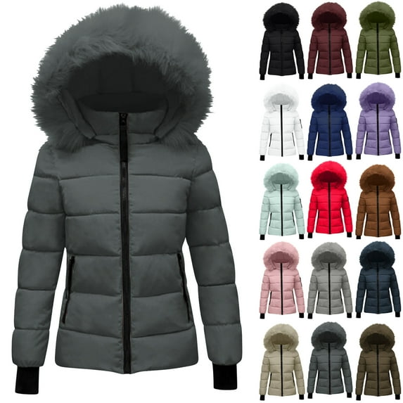 Women's Warm Winter Coat Hooded Puffer Jacket Clearance Women's Winter Cotton Jacket With Hood, Waist, And Plush To Overcome Outer Coat