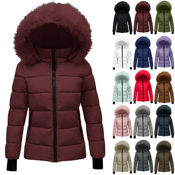 Women's Warm Winter Coat Hooded Puffer Jacket Clearance Women's Winter Cotton Jacket With Hood, Waist, And Plush To Overcome Outer Coat