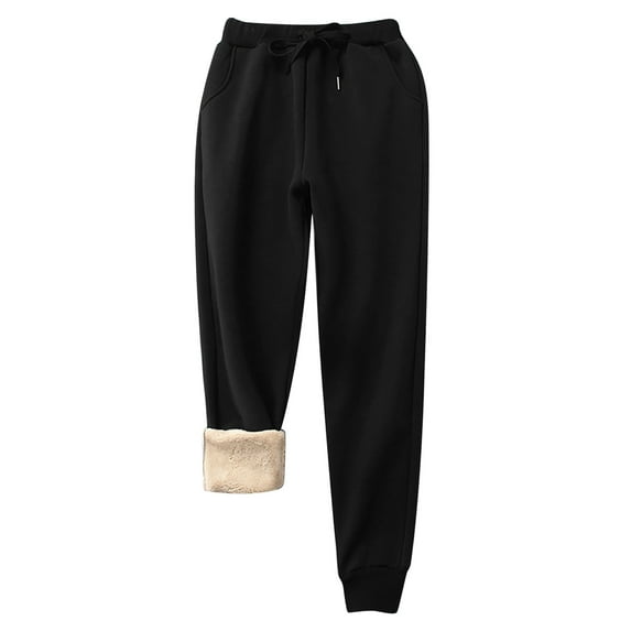 Women's Warm Winter Fleece Sweatpants Sherpa Lined High Waist Drawstring Active Running Jogger Pants with Pockets