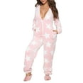 thumbnail image 1 of Women's Warm Winter Fuzzy Faux Pajamas Lounge One Piece Romper Jumpsuit Zip Up Hoodies Nightgown Sleepwear Coat, 1 of 5