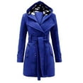 thumbnail image 1 of Women's Warm Winter Hooded Wool Coat, Long Double-Breasted Outerwear with Belt, Casual Jacket, Blue, M, 1 of 3
