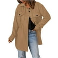 thumbnail image 1 of Women's Warm Winter Shacket Jacket Lapel Long Sleeve Open Front Button Cardigan Solid Casual Loose Coat Outerwear Ladies Clothes, 1 of 9