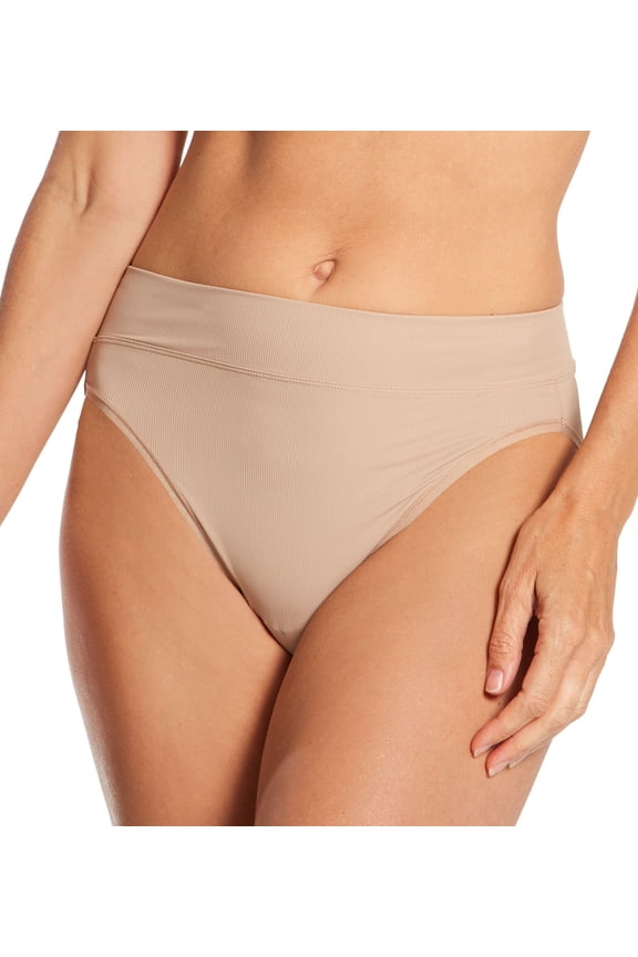 Women's Warner's 253NPHC No Pinch, No Problem Micro Rib Hi Cut Panty (Toasted Almond 3X)