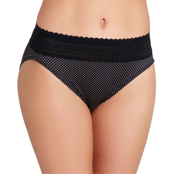 Women's Warner's 5109J No Pinching. No Problems. Hi-Cut Brief with Lace (Black/ToastedAlmondDot S)